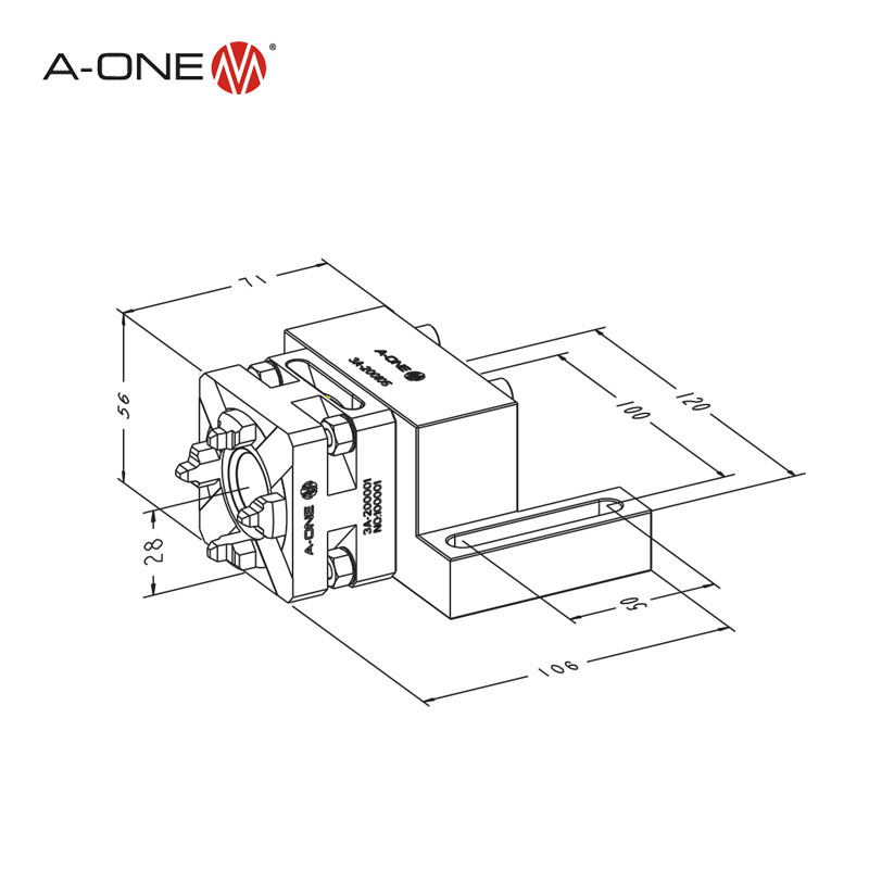 Kẹp chuck 50 RSA/unoSet trên tấm bộ điều hợp r=100mm 3A-200105